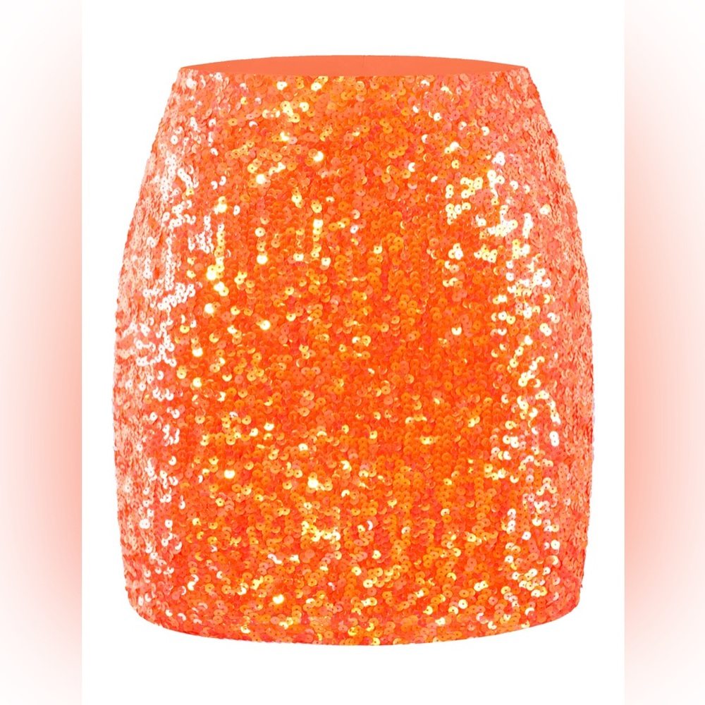 NWT MANER Women’s Sequin Bodycon Mini Skirt‎ Orange Large